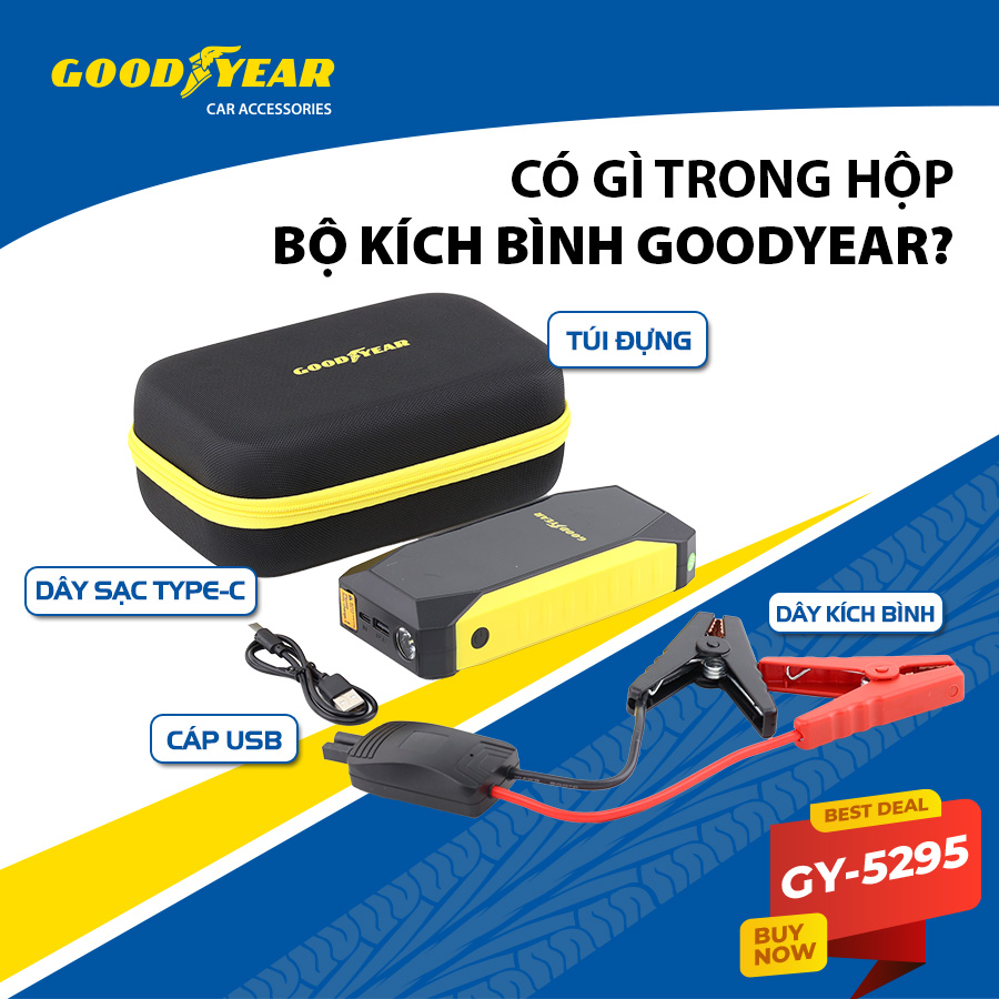 Bộ kích điện GOODYEAR GY-5295 12V 10000mAh - 500A - 37Wh - 2.5A mặt đồng hồ điện tử
