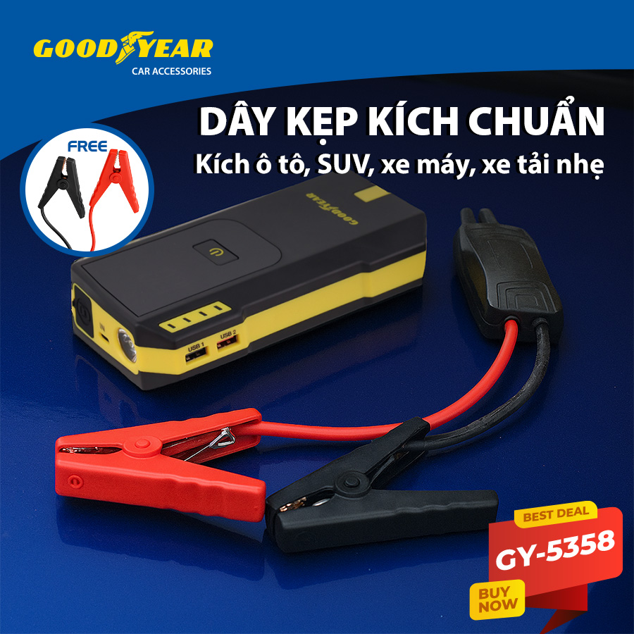 Bộ kích điện GOODYEAR GY-5358 12V 12000mAh - 670A - 44.4Wh - 3.0A mặt đồng hồ điện tử