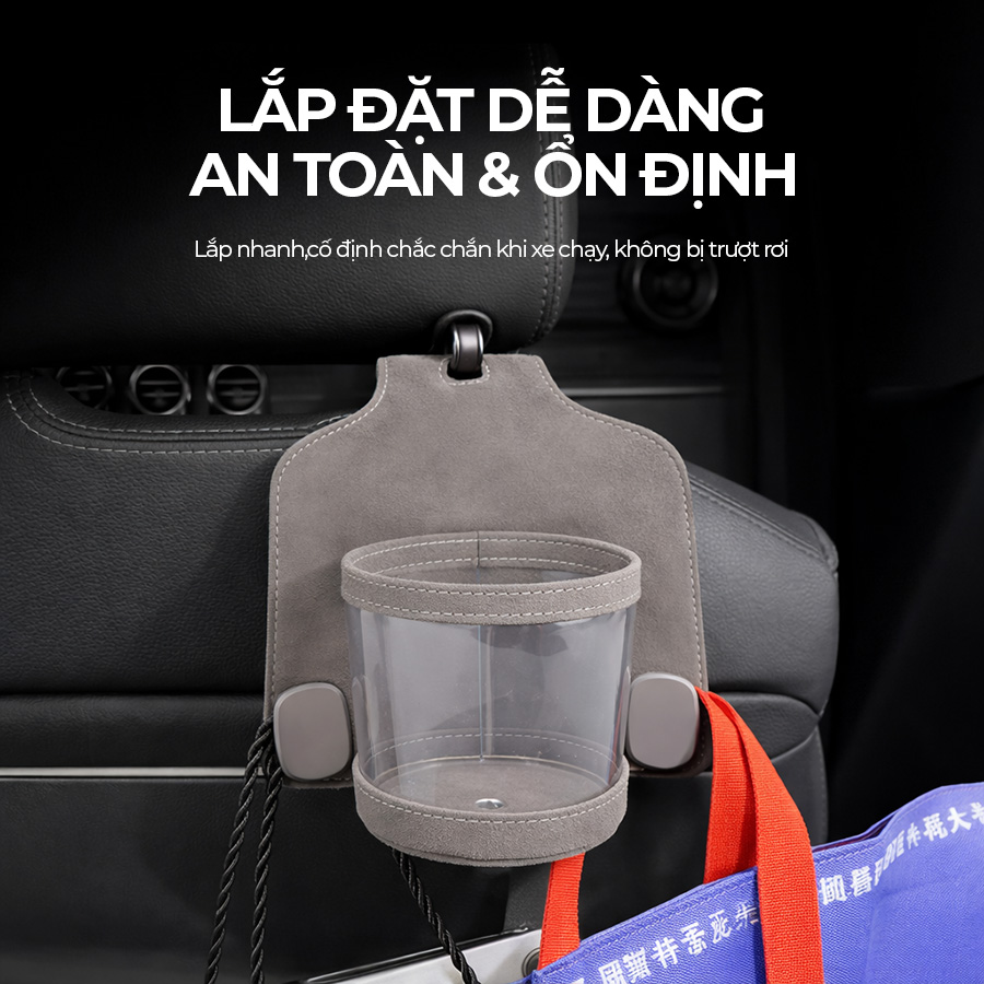 CIND BO-L021 (Xám) Móc treo đôi + đựng ly sau ghế (da)