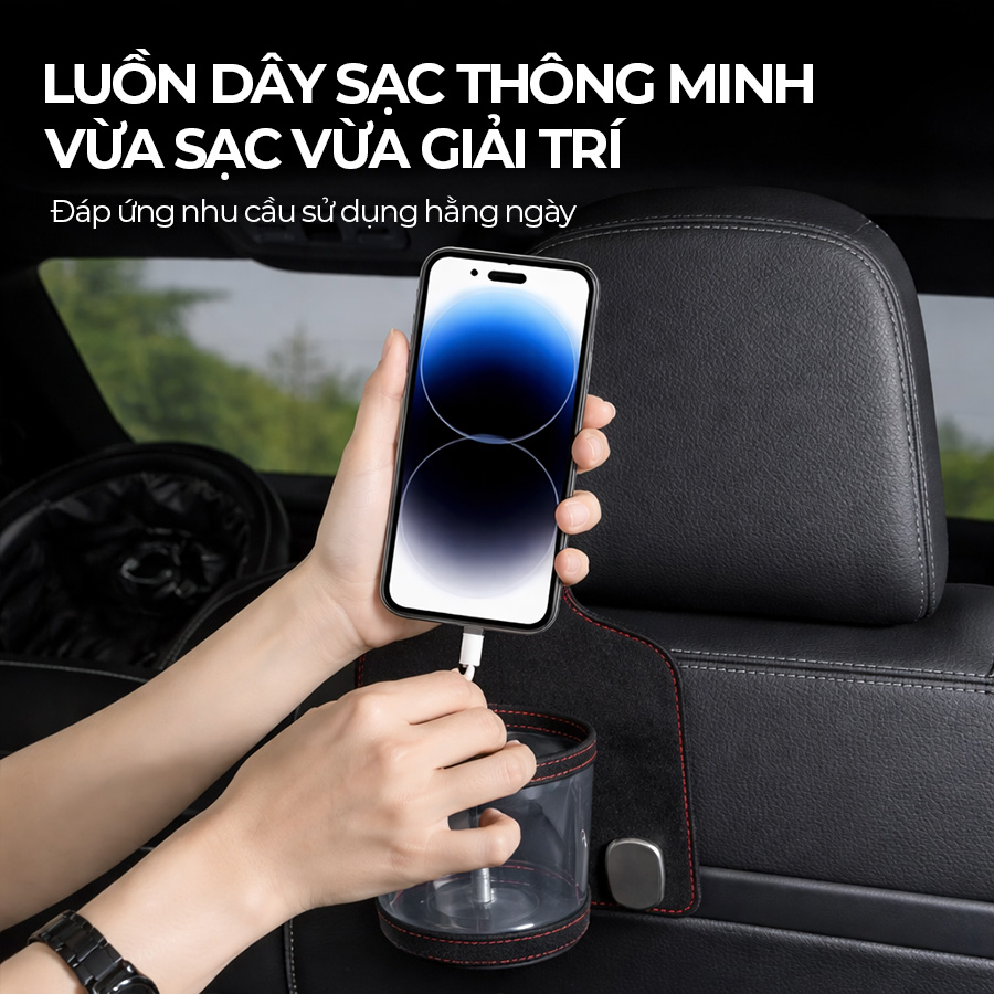 CIND BO-L021 (Đen) Móc treo đôi + đựng ly sau ghế (da)