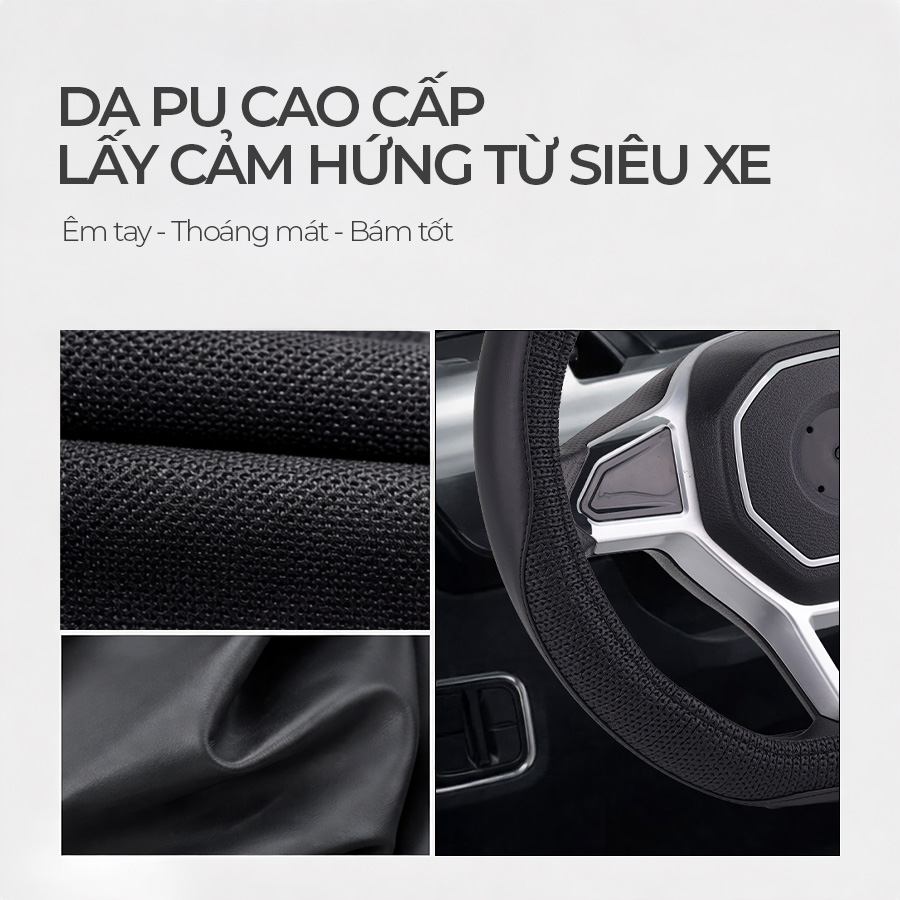 Bao vô lăng CIND PU+TPE kiểu D E011D Size M đen/đen