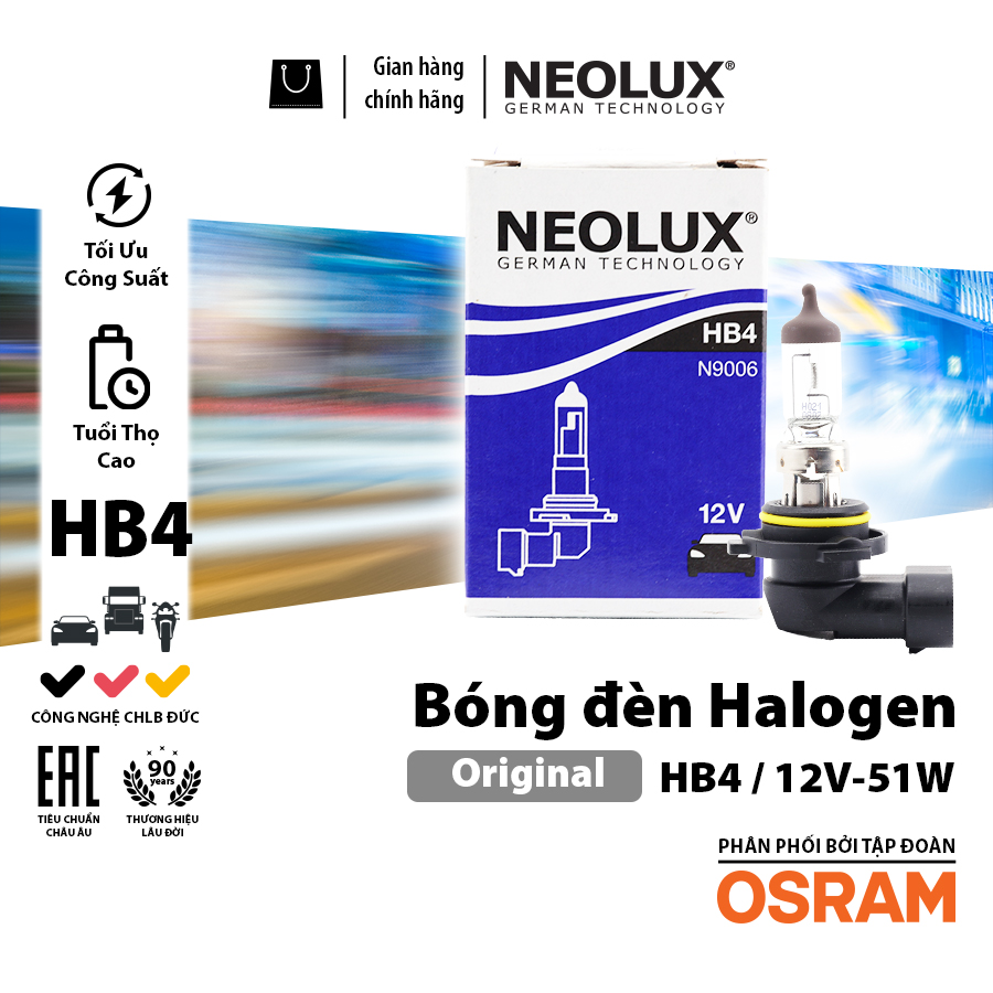 Bóng 9006 (chân cong) (HB4) 12V 55W N9006 Hiệu NEOLUX