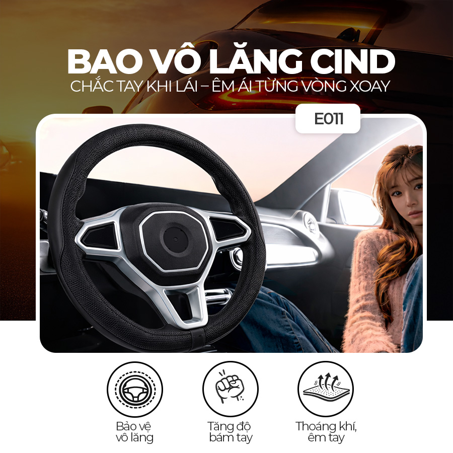 STEERING WHEEL COVER STYLE SIZE M CIND E011 đen/đen