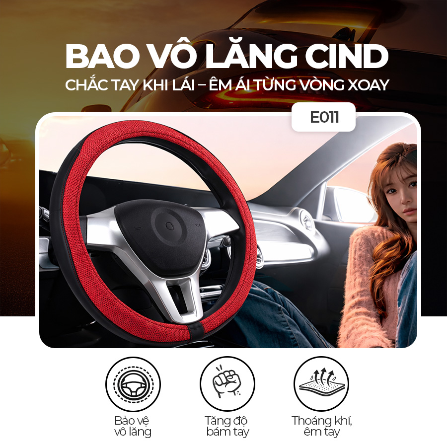 STEERING WHEEL COVER STYLE SIZE M CIND size M E011 đen/đỏ