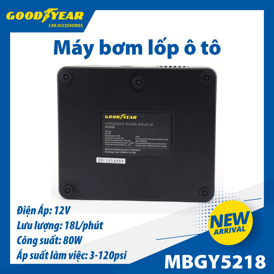 Máy bơm thông minh kỹ thuật số GOODYEAR GY-5218 12V-80W-10A, Áp suất xả tối đa : 120psi