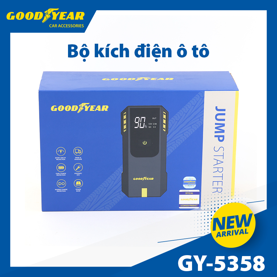 Bộ kích điện GOODYEAR GY-5358 12V 12000mAh - 670A - 44.4Wh - 3.0A mặt đồng hồ điện tử