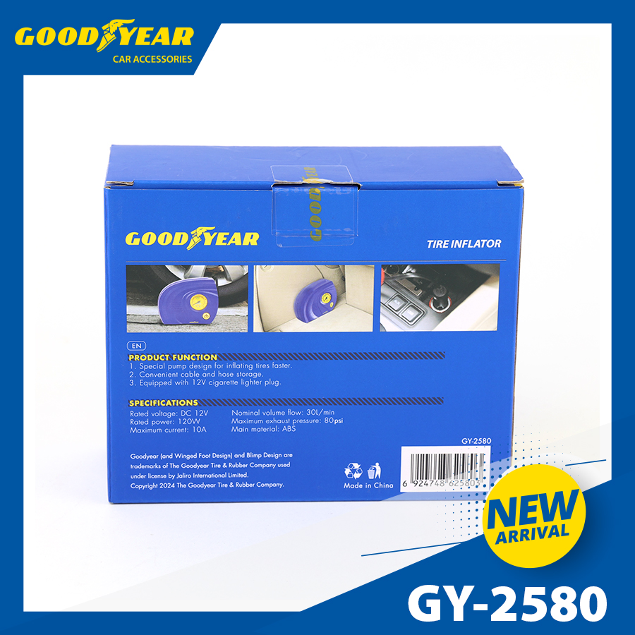 Máy bơm hơi mini Ovan GOODYEAR GY-2580 12V-120W-10A, 80psi-30L/min mặt đồng hồ cơ