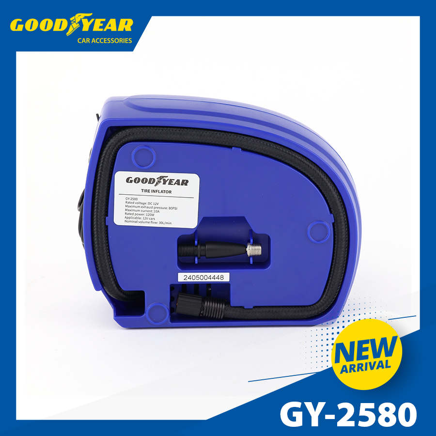 Máy bơm hơi mini Ovan GOODYEAR GY-2580 12V-120W-10A, 80psi-30L/min mặt đồng hồ cơ