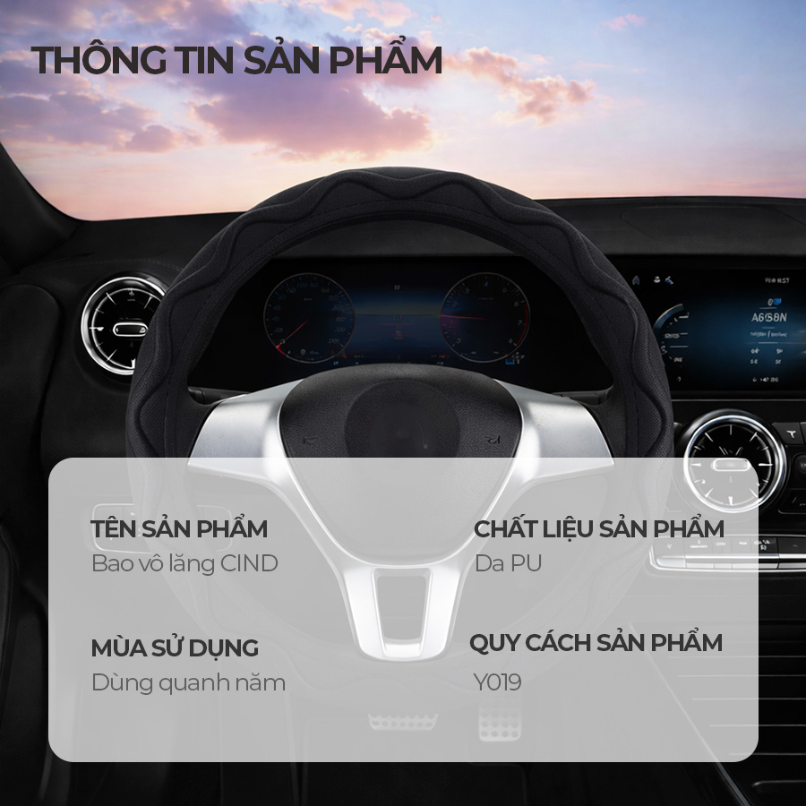 Bao vô lăng CIND PU+TPE Y019 size M đen