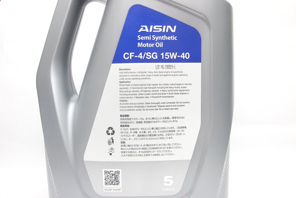 Nhớt Động Cơ Aisin 15W-40 CF4/SG Semi Synthetic 5 Lít ECSF1545P