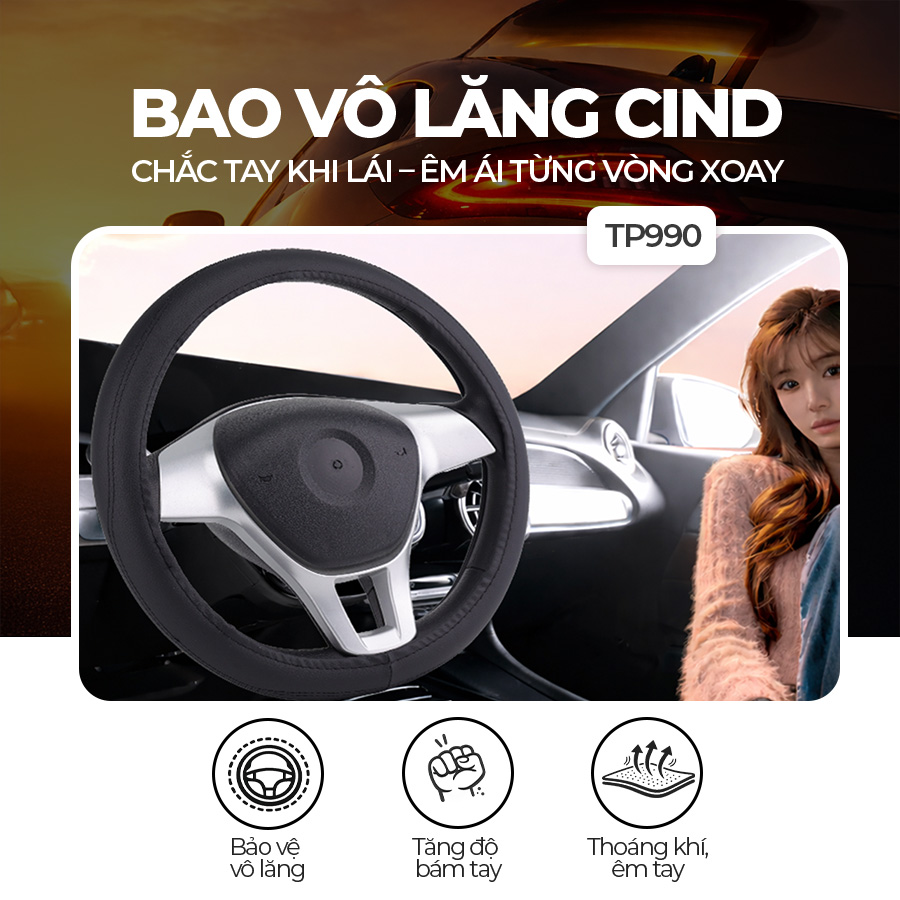 STEERING WHEEL COVER TPE SIZE M CIND TP990 đen