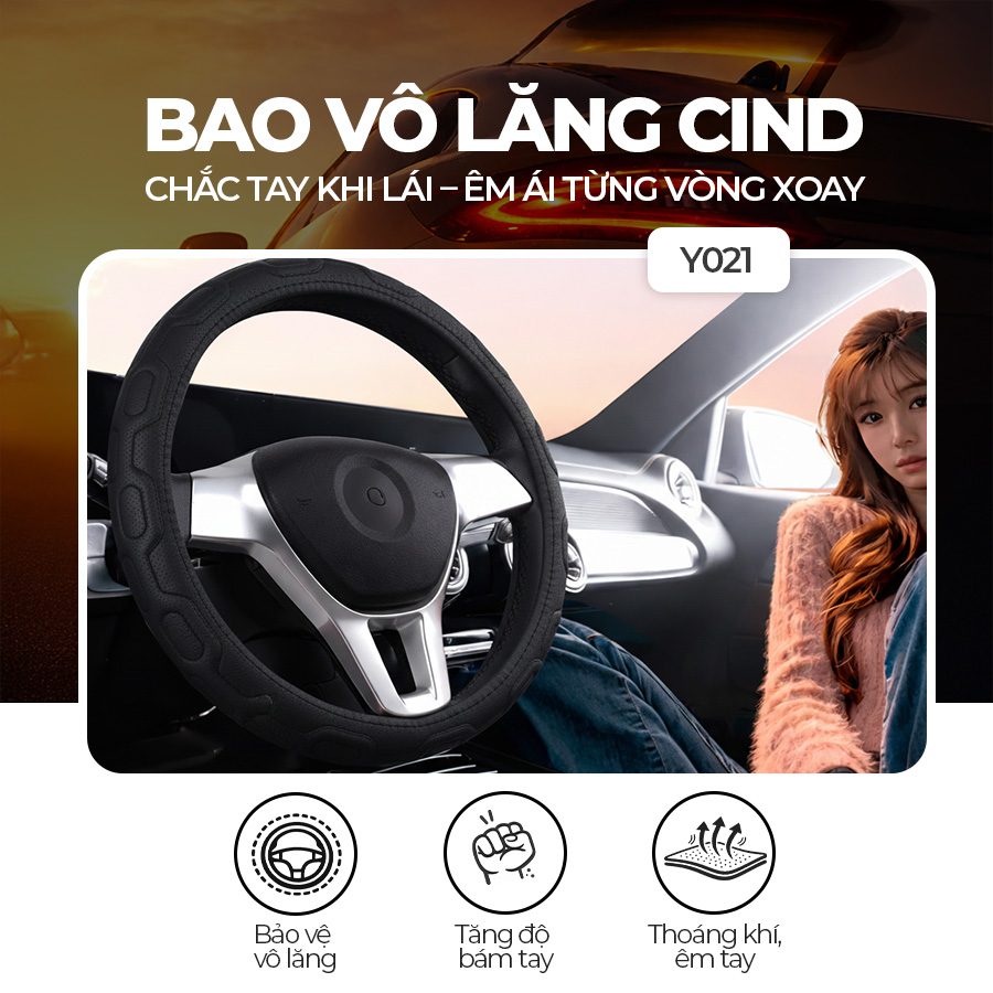 STEERING WHEEL COVER TPE SIZE M CIND Y021 đen