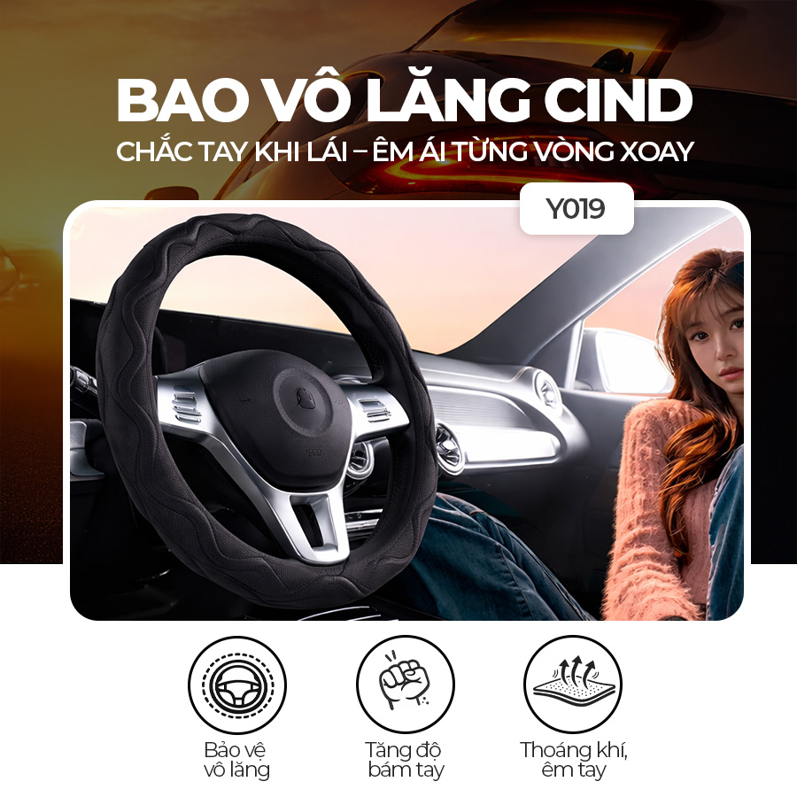 STEERING WHEEL COVER TPE SIZE M CIND Y019 đen